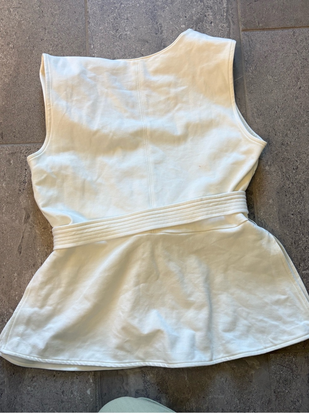 Cream Sleeveless Belted Peplum Top - Picture 4 of 4